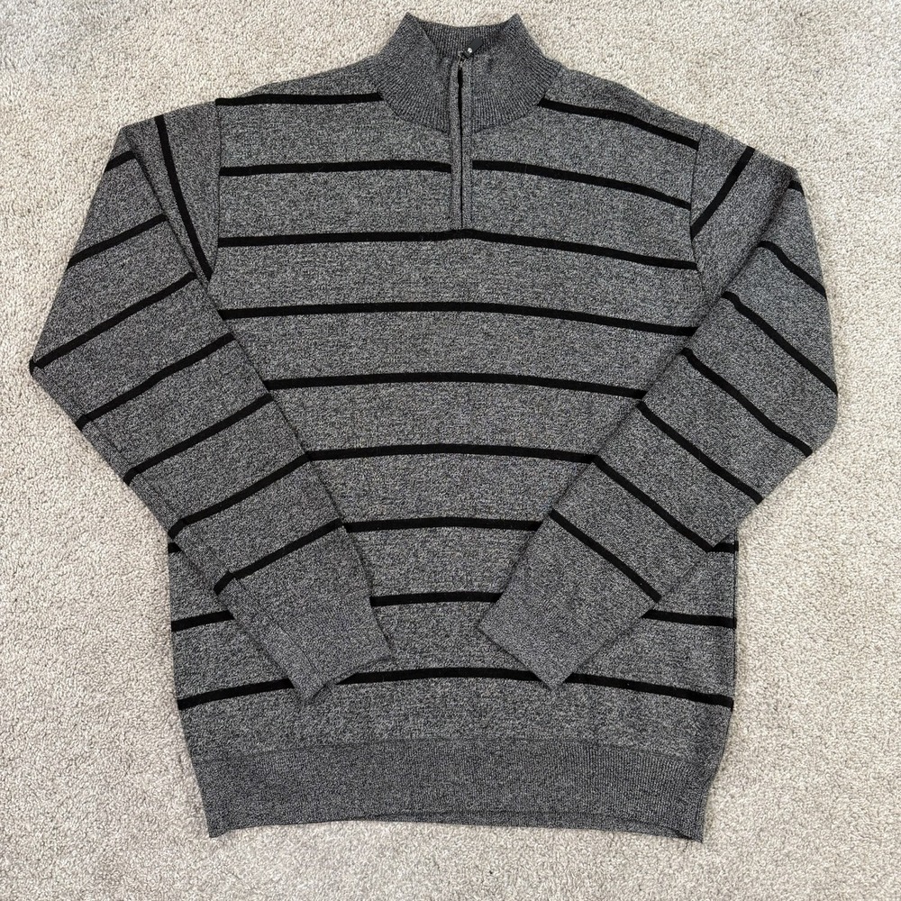 True Rock Quarter Zip Sweater XXL‎ Gray Black Striped Knit Pullover Casual